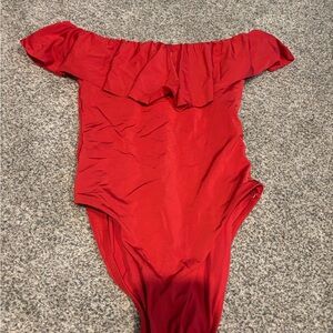 Red Ruffled One Piece Swimsuit